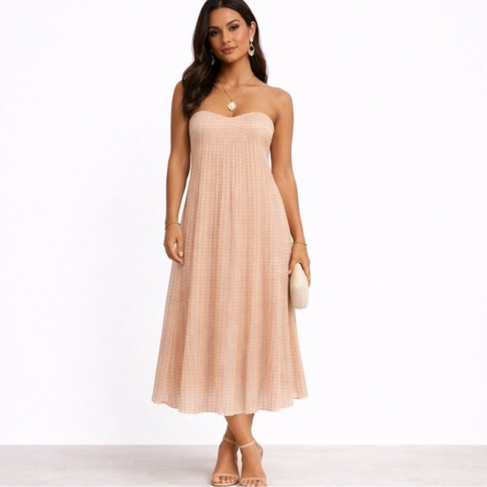 French Connection Shelby Strapless Pleated Chiffon Dress Blush Pink Size 2
